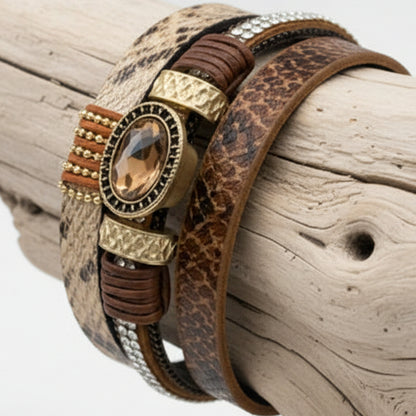 Bracelet Large pour Femme en Cuir Serpent