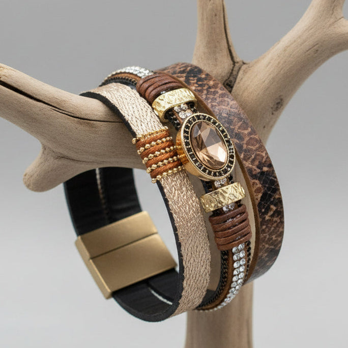 Bracelet Large pour Femme en Cuir Serpent
