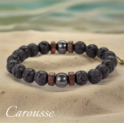 Pulseira Pedras Volcanica e Hématita