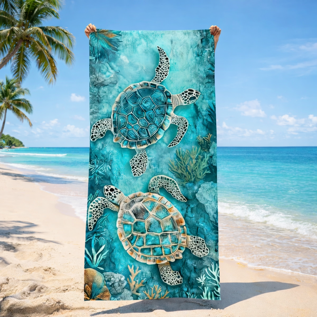 Toalha de Praia XL Dual Turtles – A Elegância das Profundezas no Seu Verão