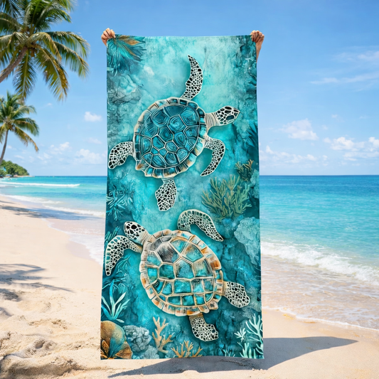 Toalha de Praia XL Dual Turtles – A Elegância das Profundezas no Seu Verão