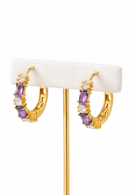 Créoles en Or Laminé 14K avec Zircons Deux Couleurs