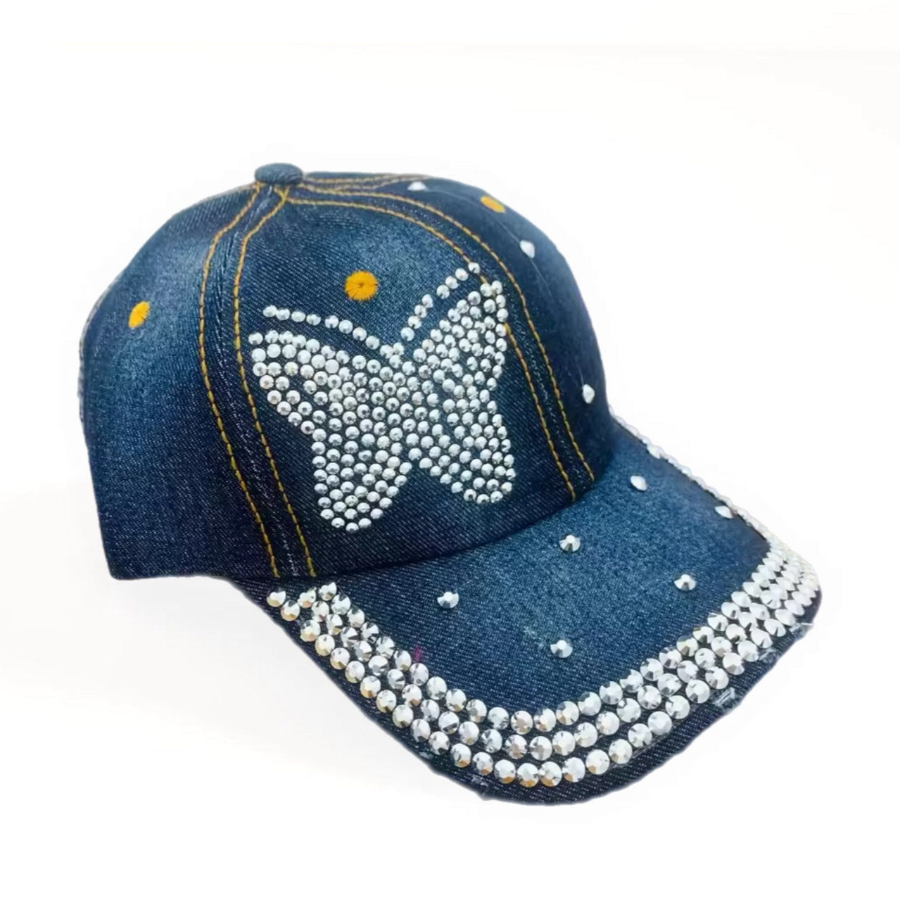 Chapéu Feminino Azul com Brilhantes em Borboleta