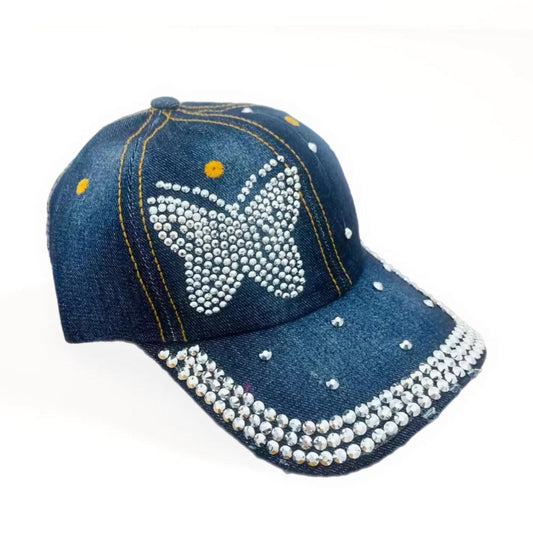 Chapéu Feminino Azul com Brilhantes em Borboleta