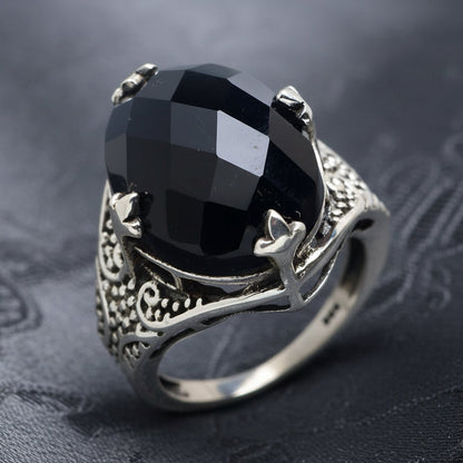 Bague en argent avec pierre naturelle Onyx T : 6.5