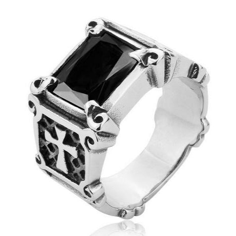 Anel de Homen em Aço Inoxidável 316L com Zircão Preto