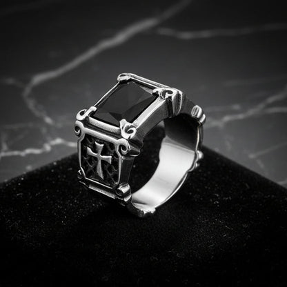 Anel de Homen em Aço Inoxidável 316L com Zircão Preto