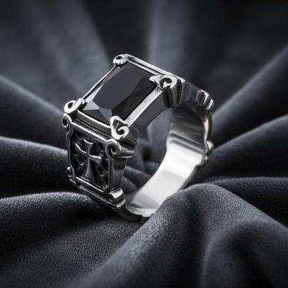 Anel de Homen em Aço Inoxidável 316L com Zircão Preto