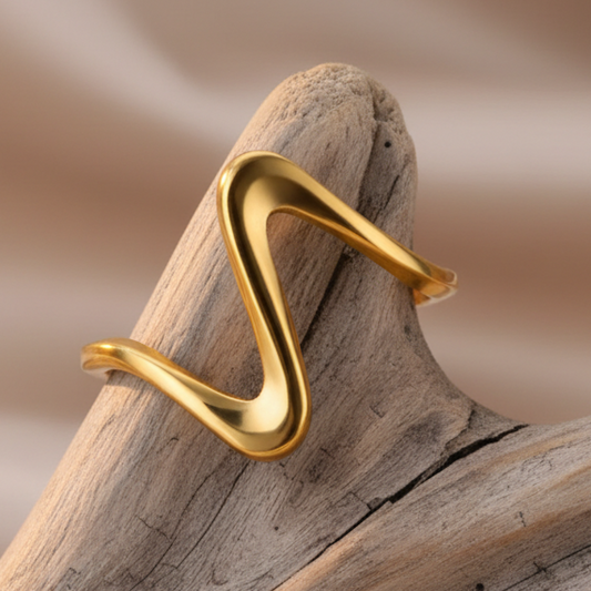 Bague réglable Wave Gold – Acier inoxydable hypoallergénique