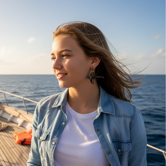 Brincos em Aço Inoxidável , Arraia-Manta Preta