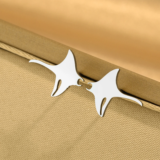 Brincos em Aço Inoxidável , Arraia-Manta Prata