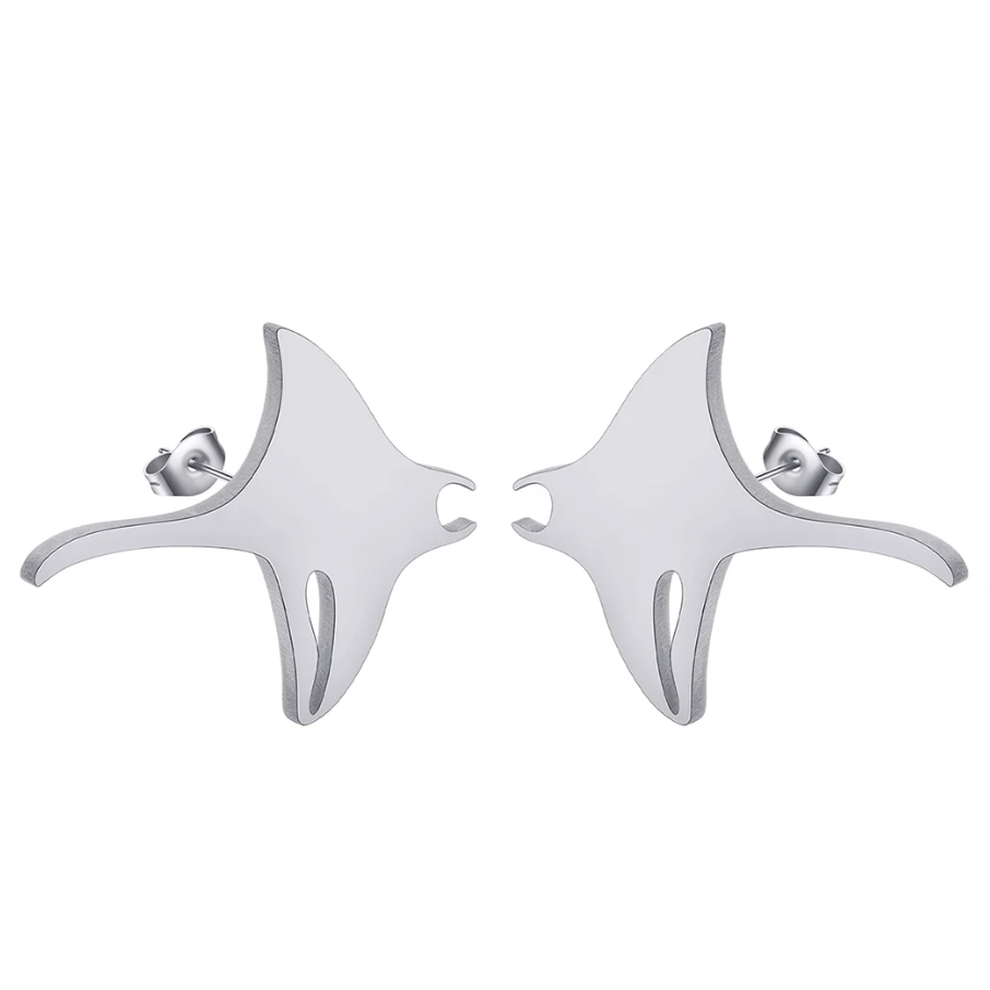 Brincos em Aço Inoxidável , Arraia-Manta Prata