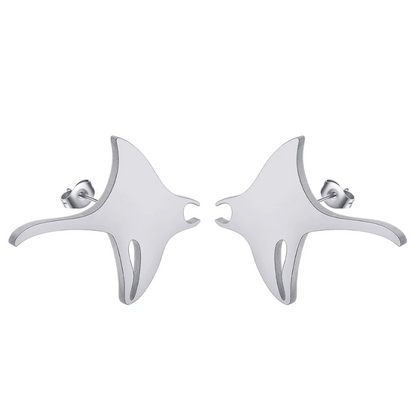 Brincos em Aço Inoxidável , Arraia-Manta Prata