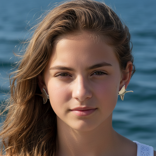 Brincos em Aço Inoxidável , Arraia-Manta Prata