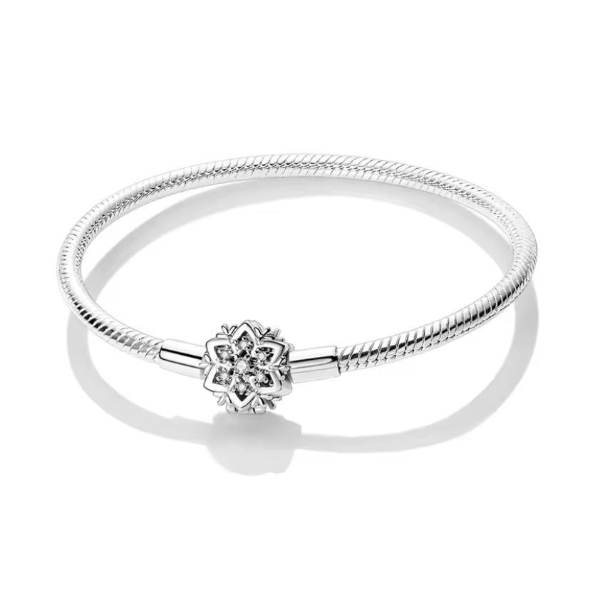 Pulseira de Contas em Prata 925, Floco de Neve adornado com zircónias cúbicas