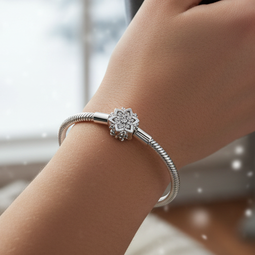 Pulseira Snake Snowflake em Prata 925 – O Brilho Mágico do Inverno