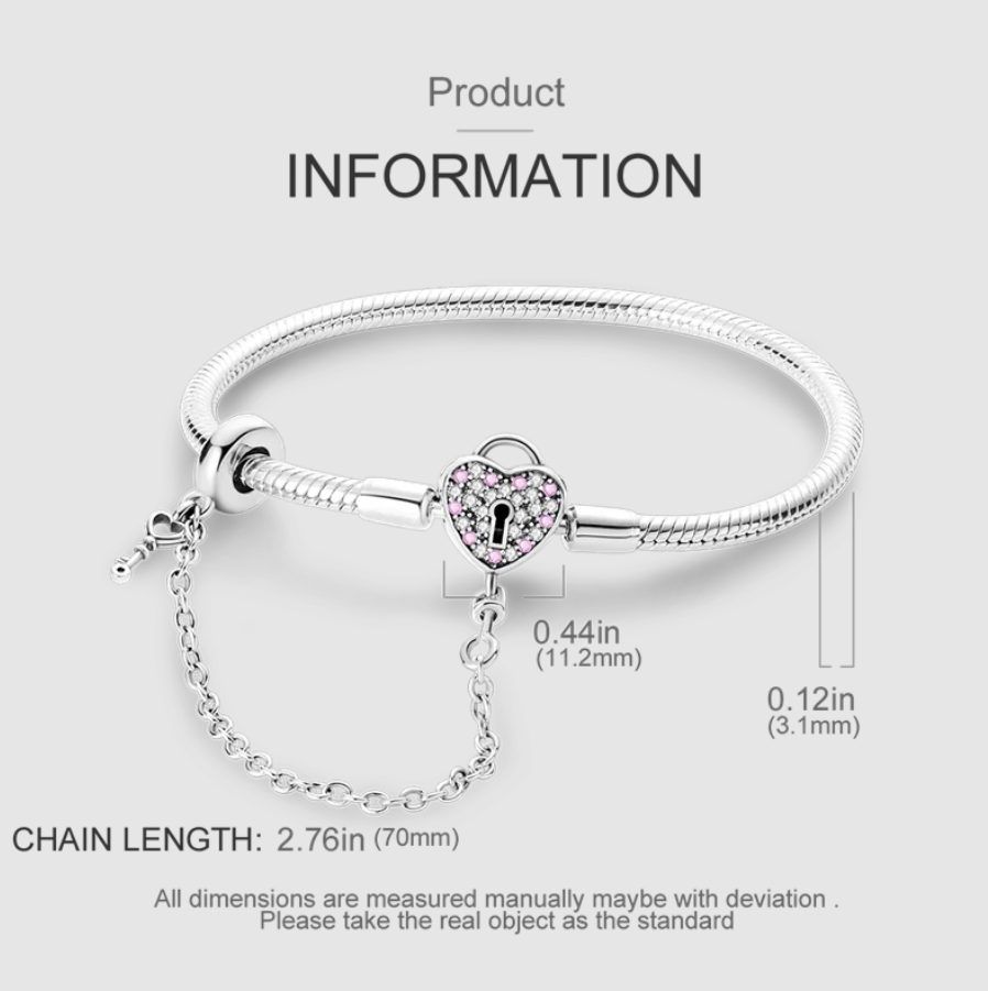 Pulseira de Contas em Prata 925, Chave para o teu Coração