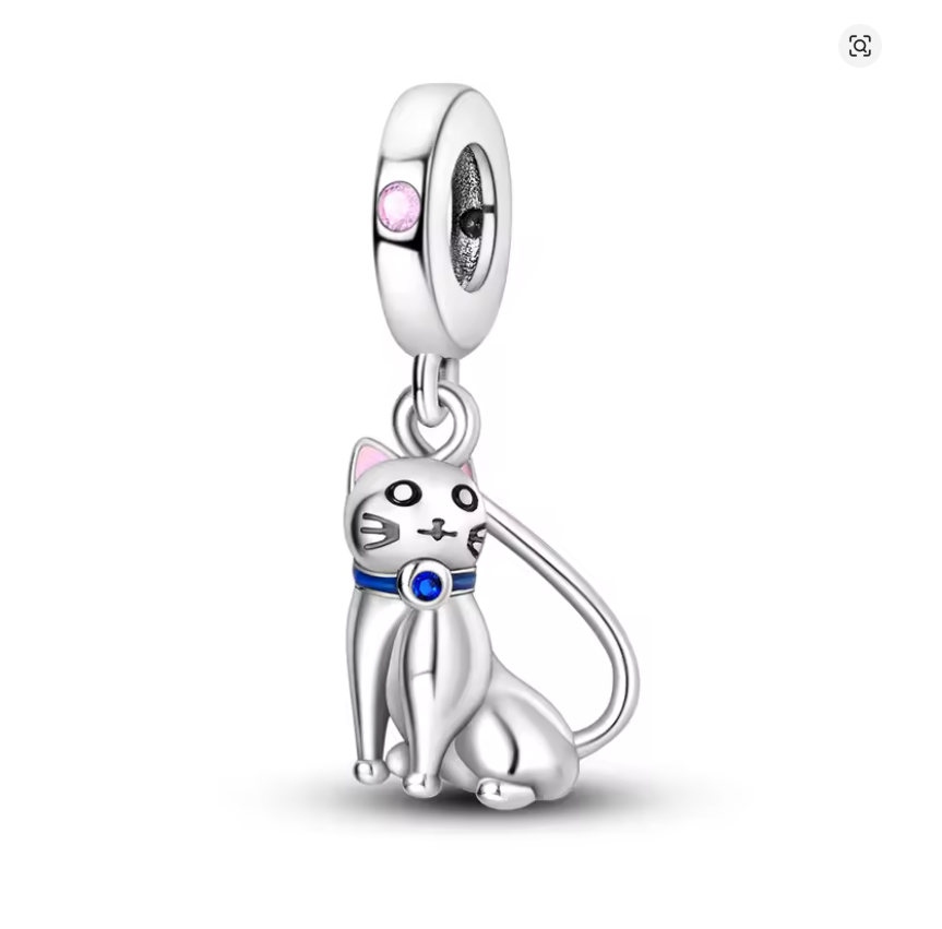 Conta em Prata 925, Gato com Zircónias