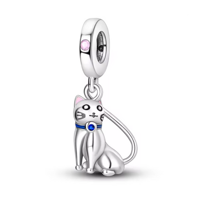 Conta em Prata 925, Gato com Zircónias