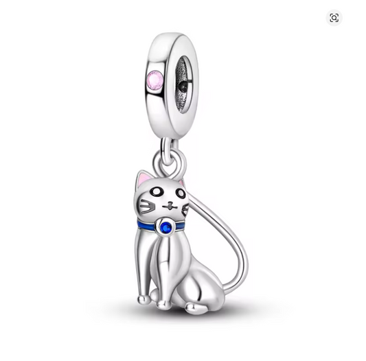 Conta em Prata 925, Gato com Zircónias