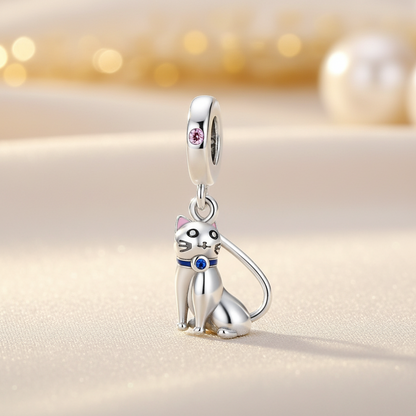 Conta em Prata 925, Gato com Zircónias