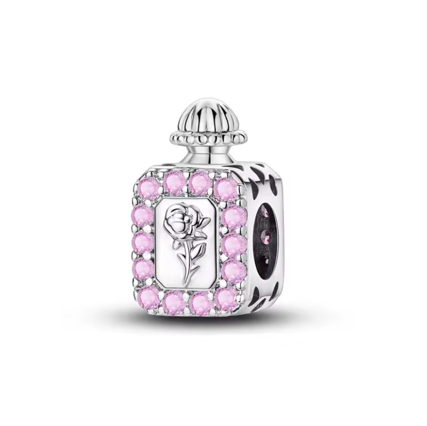 Conta em Prata 925, Frasco de Perfume com Rosa