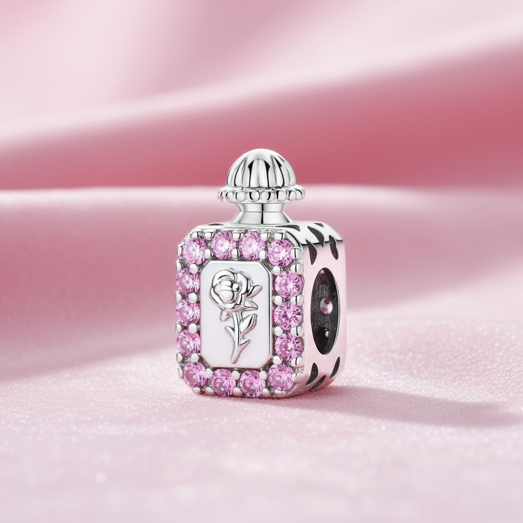 Conta em Prata 925, Frasco de Perfume com Rosa