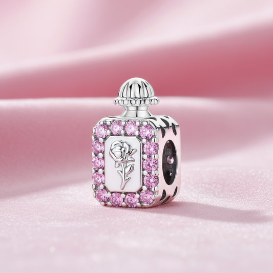 Conta em Prata 925, Frasco de Perfume com Rosa