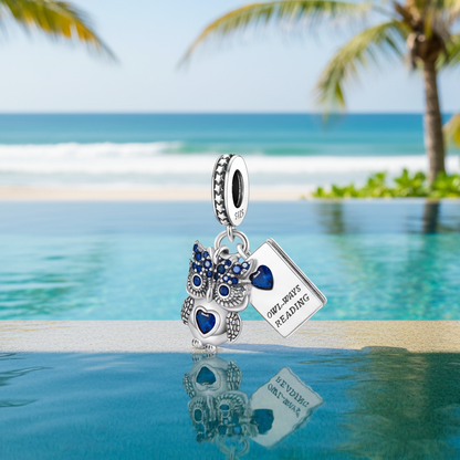 Conta em Prata 925, "Owl-ways Reading" Coruja Sempre Lendo