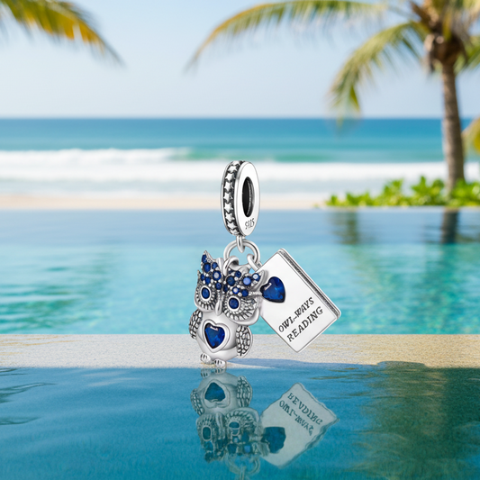 Conta em Prata 925, "Owl-ways Reading" Coruja Sempre Lendo