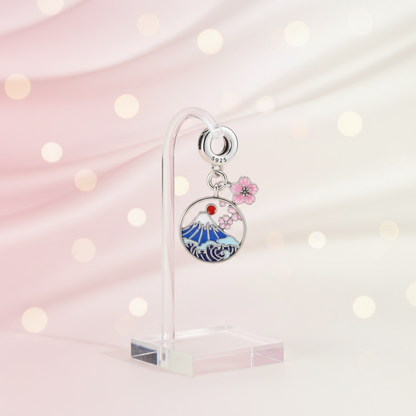 Conta Dupla em Prata 925, Monte Fuji e Flores de Cerejeira