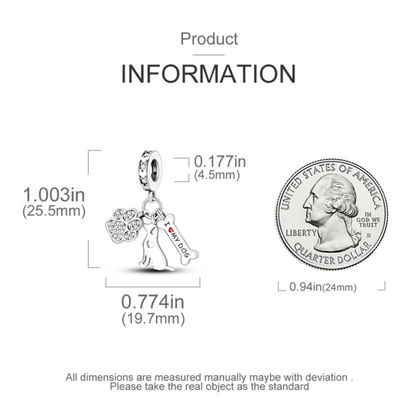 Conta em Prata 925, 3 Peças I Love My Dog