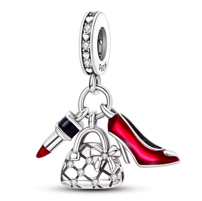 925 Sterling Silver Charm, Handbag/Lipstick/Lady's Shoe Set