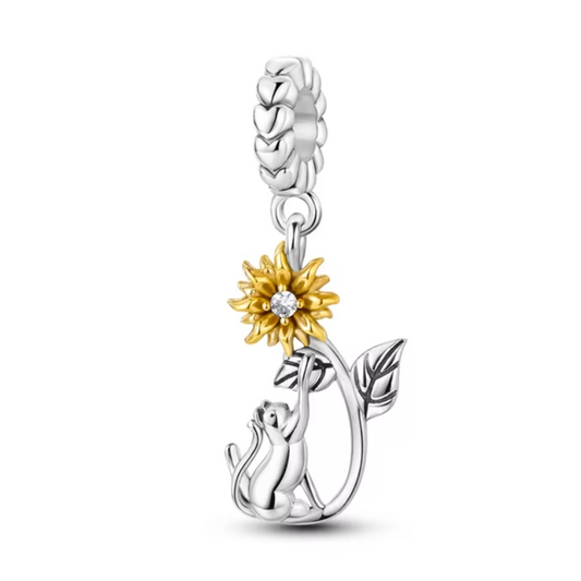 Conta em Prata 925, Gato na Flor