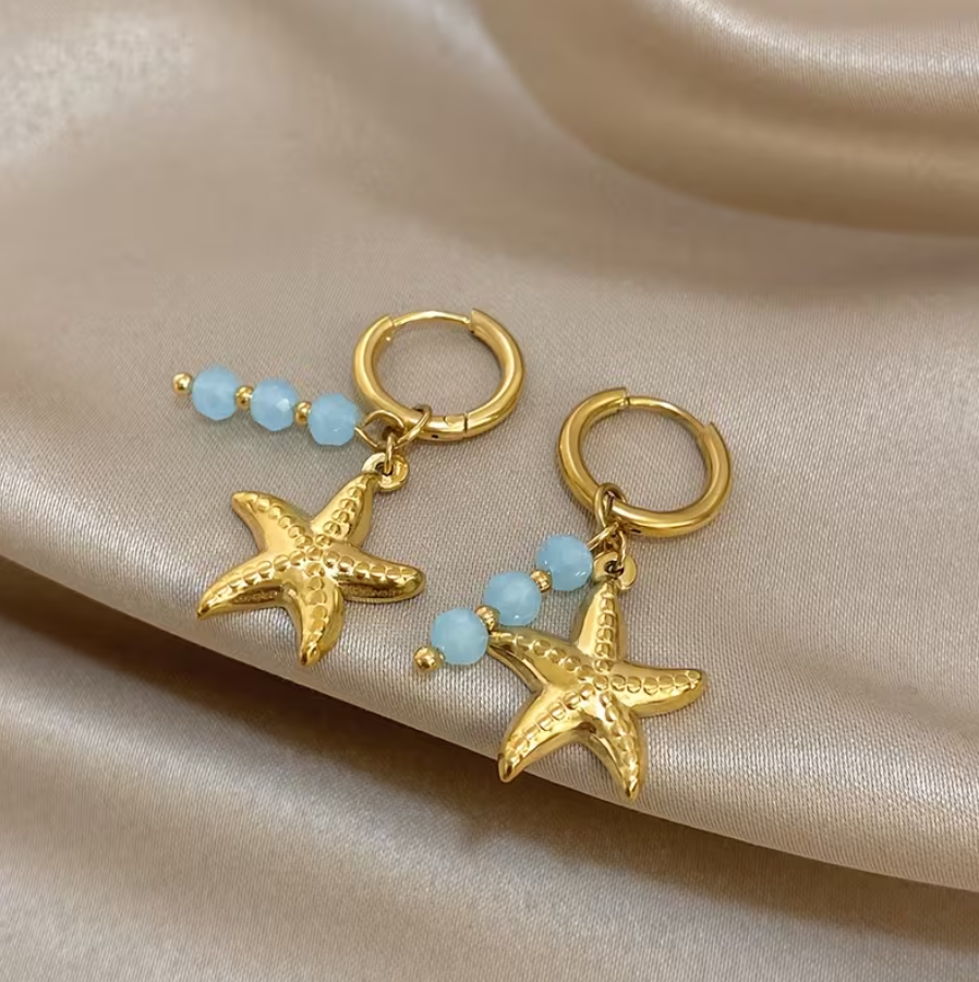 Brincos Starfish Azure – Design Exclusivo da Coleção Mar e Vida
