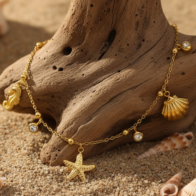 Pulseira Tornozelo Golden Ocean – Coleção Mar e Vida
