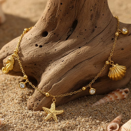 Pulseira Tornozelo Golden Ocean – Coleção Mar e Vida