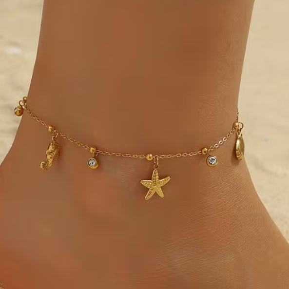 Pulseira Tornozelo Golden Ocean – Coleção Mar e Vida
