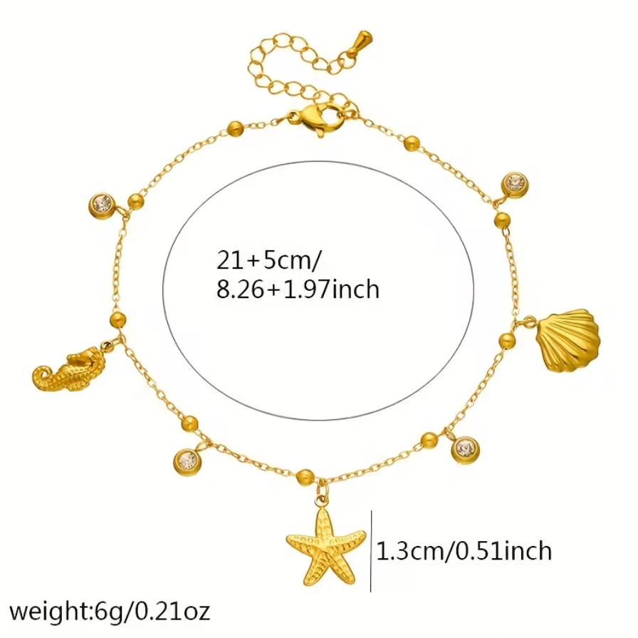 Pulseira Tornozelo Golden Ocean – Coleção Mar e Vida
