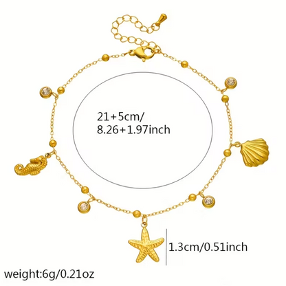 Pulseira Tornozelo Golden Ocean – Coleção Mar e Vida
