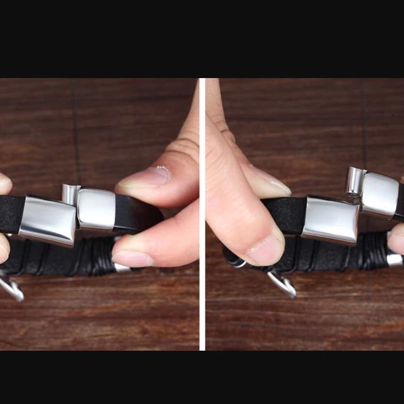 Pulseira de Couro Trançado & Aço – Conforto Premium para o Dia a Dia