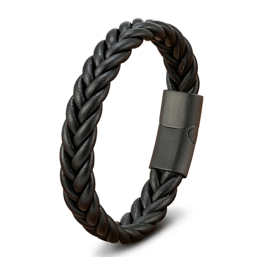 Pulseira de Couro Trançado & Aço – Conforto Premium para o Dia a Dia
