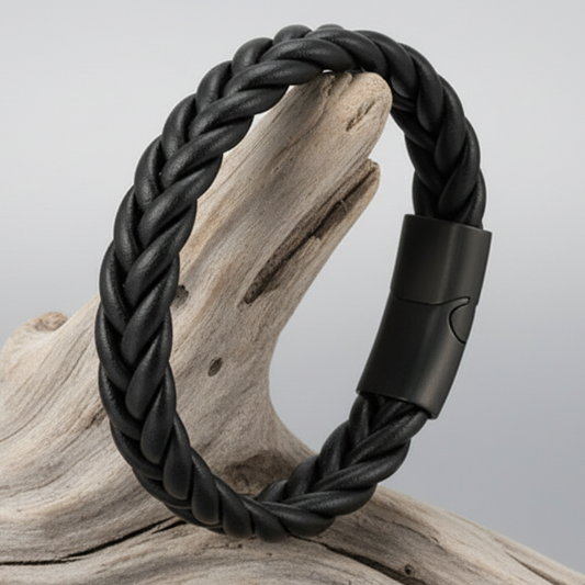 Pulseira de Couro Trançado & Aço – Conforto Premium para o Dia a Dia