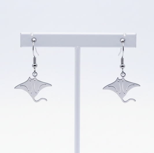 Brincos em Aço Inoxidável , Raia-Manta Prata