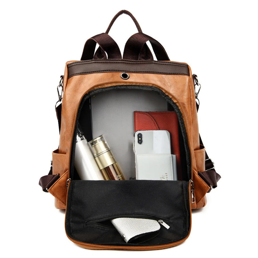 Mochila Antirroubo Security Luxe – Pele PU Vintage e Resistente