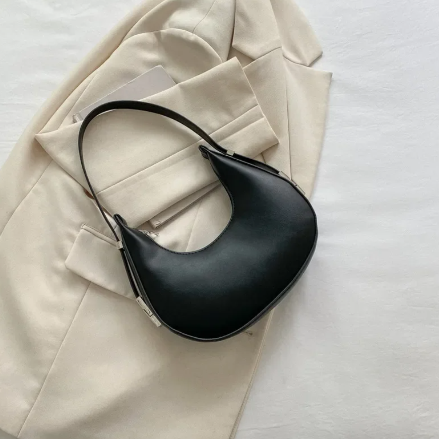 Mala de Ombro Lunar Black – Design Meia-Lua em Pele PU