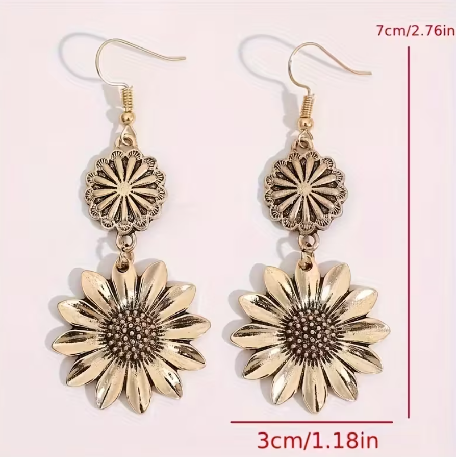 Brincos Girassol Dourado – Elegância Boémia Banhada a Ouro 14K