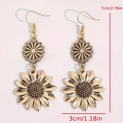 Brincos Girassol Dourado – Elegância Boémia Banhada a Ouro 14K