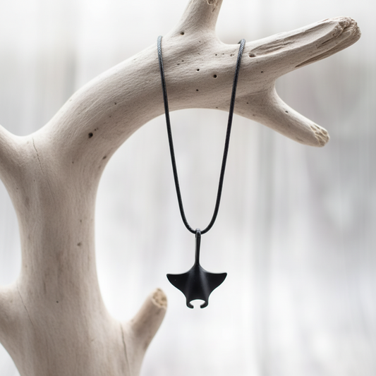 Colar Gargatilha em Corda de Cera com Pingente de Manta Preto