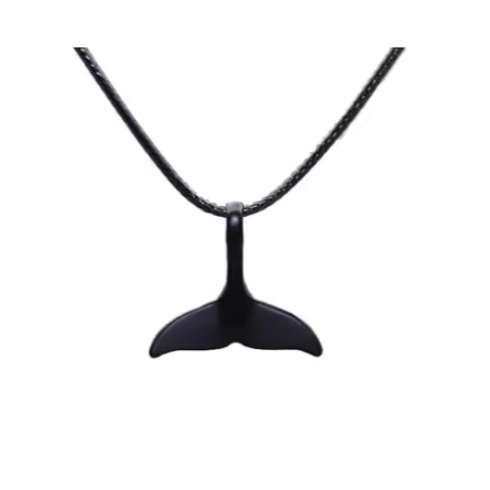 Colar Gargatilha em Corda de Cera com Pingente de Cauda de Baleia em Liga de Zinco